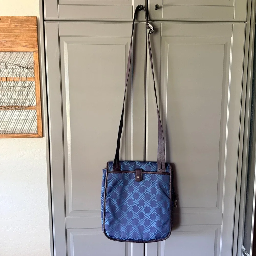Tumi Blue Jacquard Monogram Leather Trim Crossbody Messenger Bag, Medium